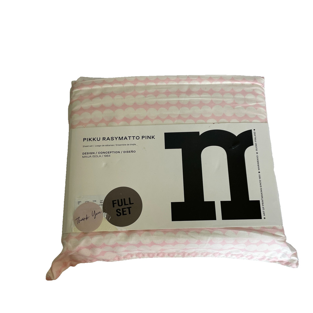 Marimekko Pikku Rasymatto Pink Full Cotton Sheet Set NEW